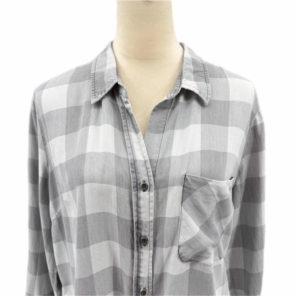 Billy T Gray Plaid Button Up Long Sleeve Collared Lightweight Soft Fall Blouse - Picture 4 of 13